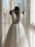 Sleeveless floral pearl wedding dress Bridal gown deep neckline